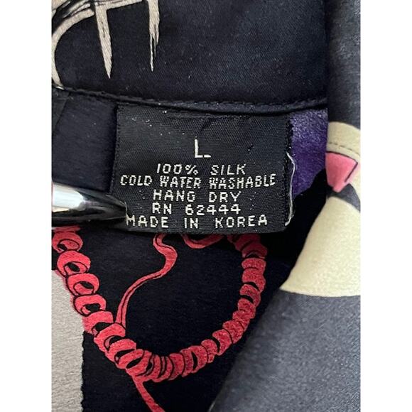 VTG 90s Nicole Miller Shirt Silk Wall Street Journal Multicolor Size L - Picture 4 of 4